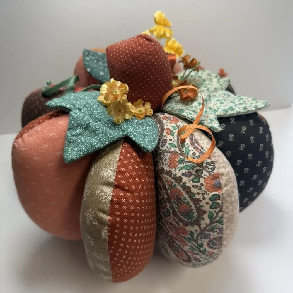 Vintage Handmade Quilted Patchwork Stuffed Pumpkin Decor